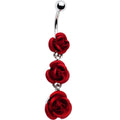 Ruby Red ROSE BOUQUET Dangle Belly Ring