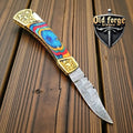 Premium Damascus Steel Pocket Knife – Handmade Brass & Wood Handle