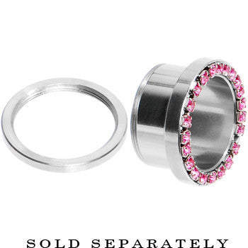 5/8 Stainless Steel Pink Gem Screw Fit Tunnel