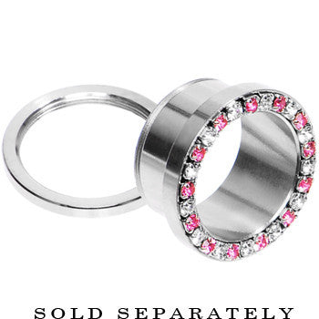 26mm Stainless Steel Pink Clear Gem Screw Fit Tunnel