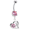 Pink CZ Floral Heart Embrace Belly Ring