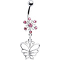 Pink Crystal Explosion Butterfly Belly Ring