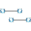 Aqua Cubic Zirconia Front Gem Nipple Barbell Set