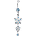 Aqua Gem Duet Flowers Belly Ring