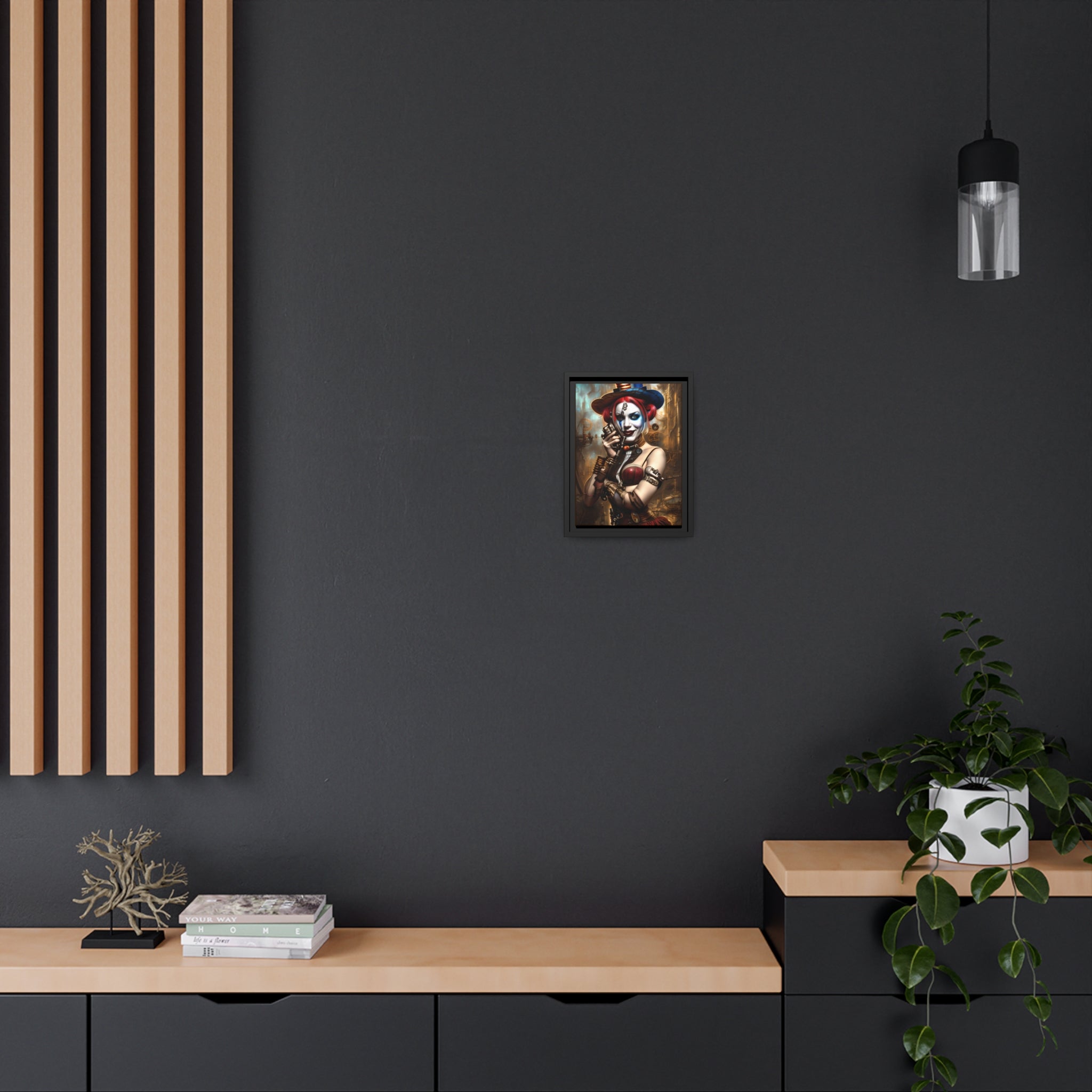 Hyper Realistic Steampunk Harley Quinn Matte Canvas, Black Frame