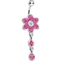 Pink CZ Flower Drop Belly Ring
