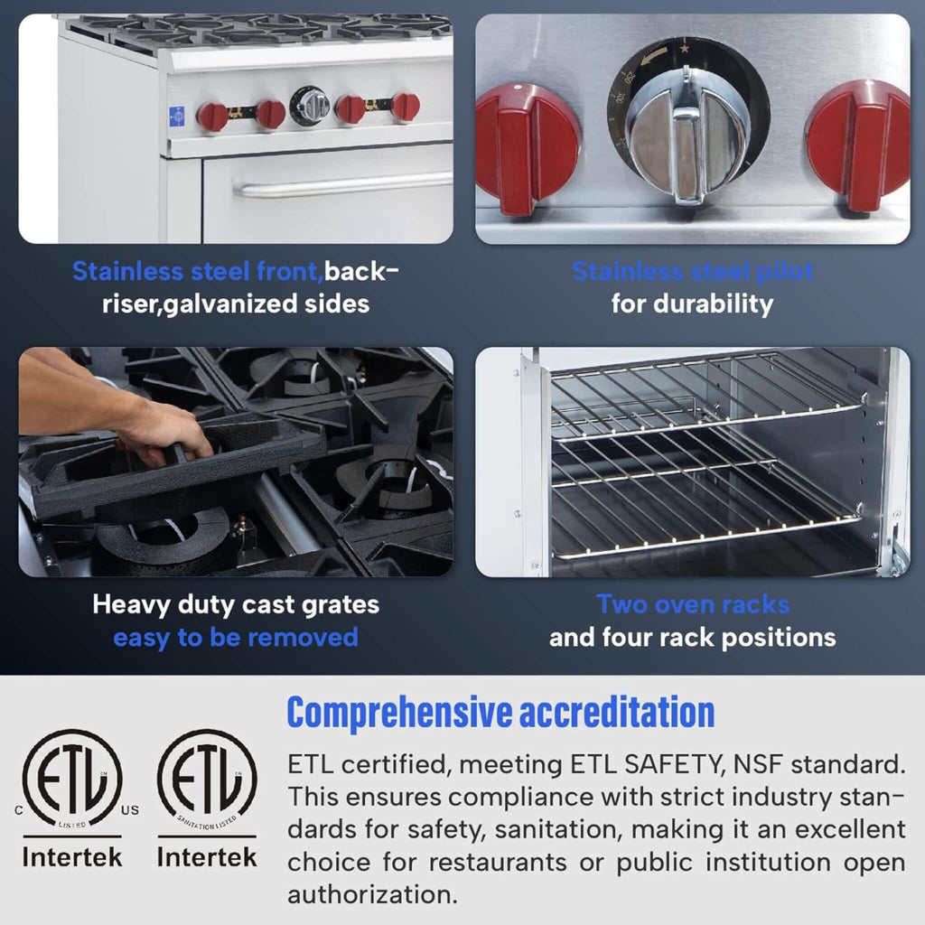 36-Inch Commercial 210K BTU 6-Burner Stainless Steel Freestanding Gas Range (SAK85603)