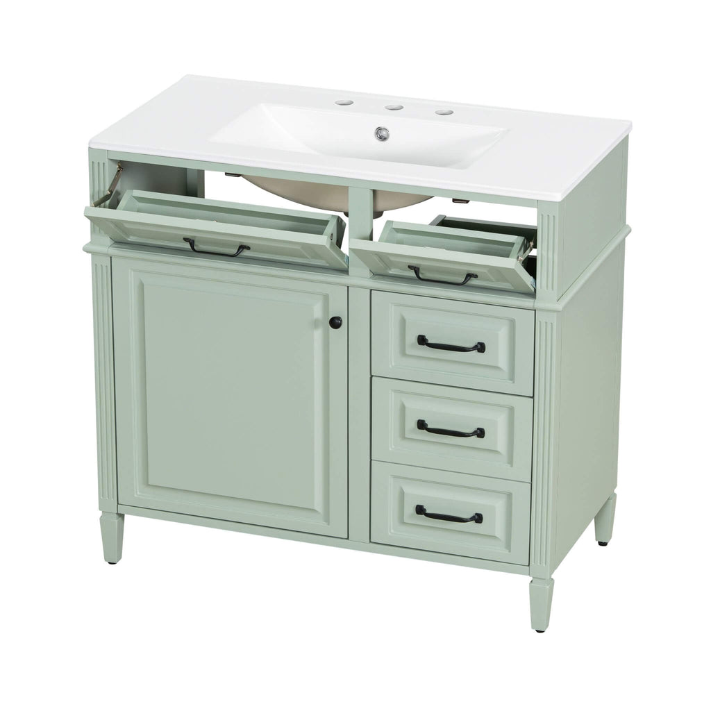 Nuvia 36-Inch Freestanding Bathroom Vanity With Ceramic Sink And Storage Cabinets [Faucet Not Included] (SAK41792)