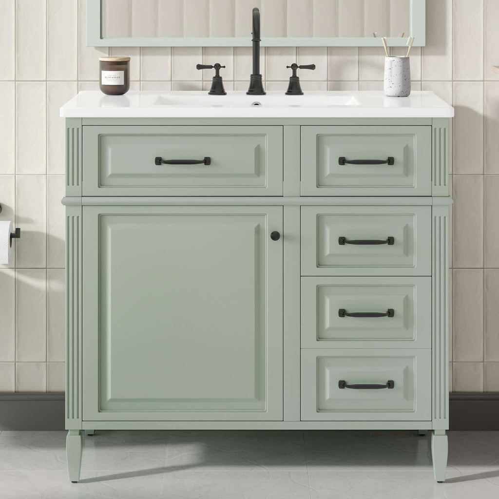 Nuvia 36-Inch Freestanding Bathroom Vanity With Ceramic Sink And Storage Cabinets [Faucet Not Included] (SAK41792)
