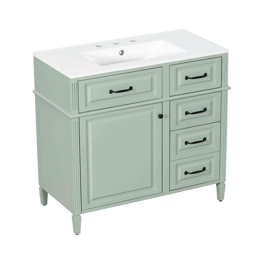 Nuvia 36-Inch Freestanding Bathroom Vanity With Ceramic Sink And Storage Cabinets [Faucet Not Included] (SAK41792)