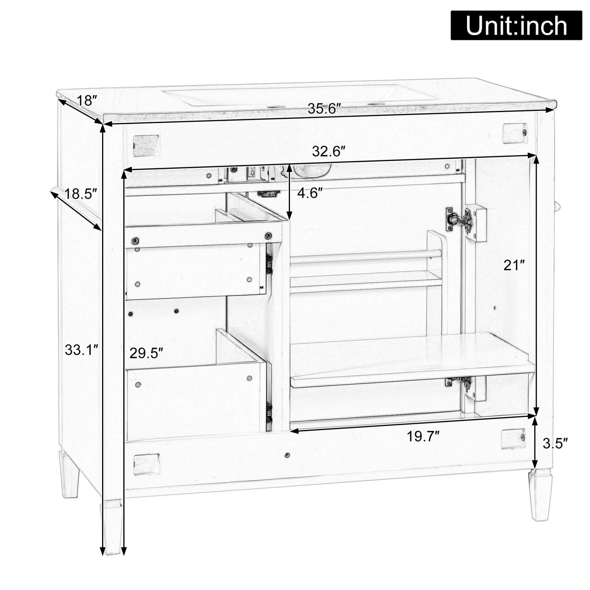Nuvia 36-Inch Freestanding Bathroom Vanity With Ceramic Sink And Storage Cabinets [Faucet Not Included] (SAK41792)