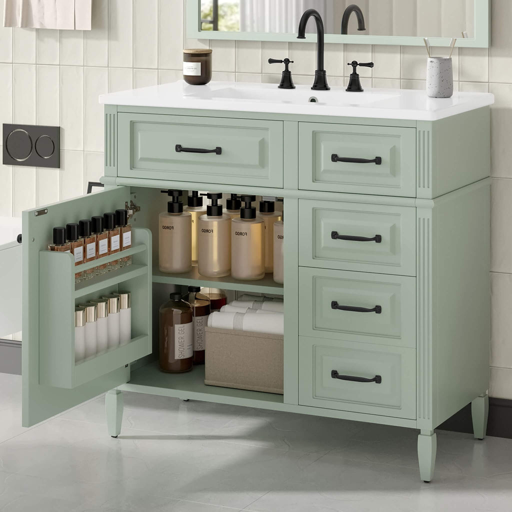 Nuvia 36-Inch Freestanding Bathroom Vanity With Ceramic Sink And Storage Cabinets [Faucet Not Included] (SAK41792)