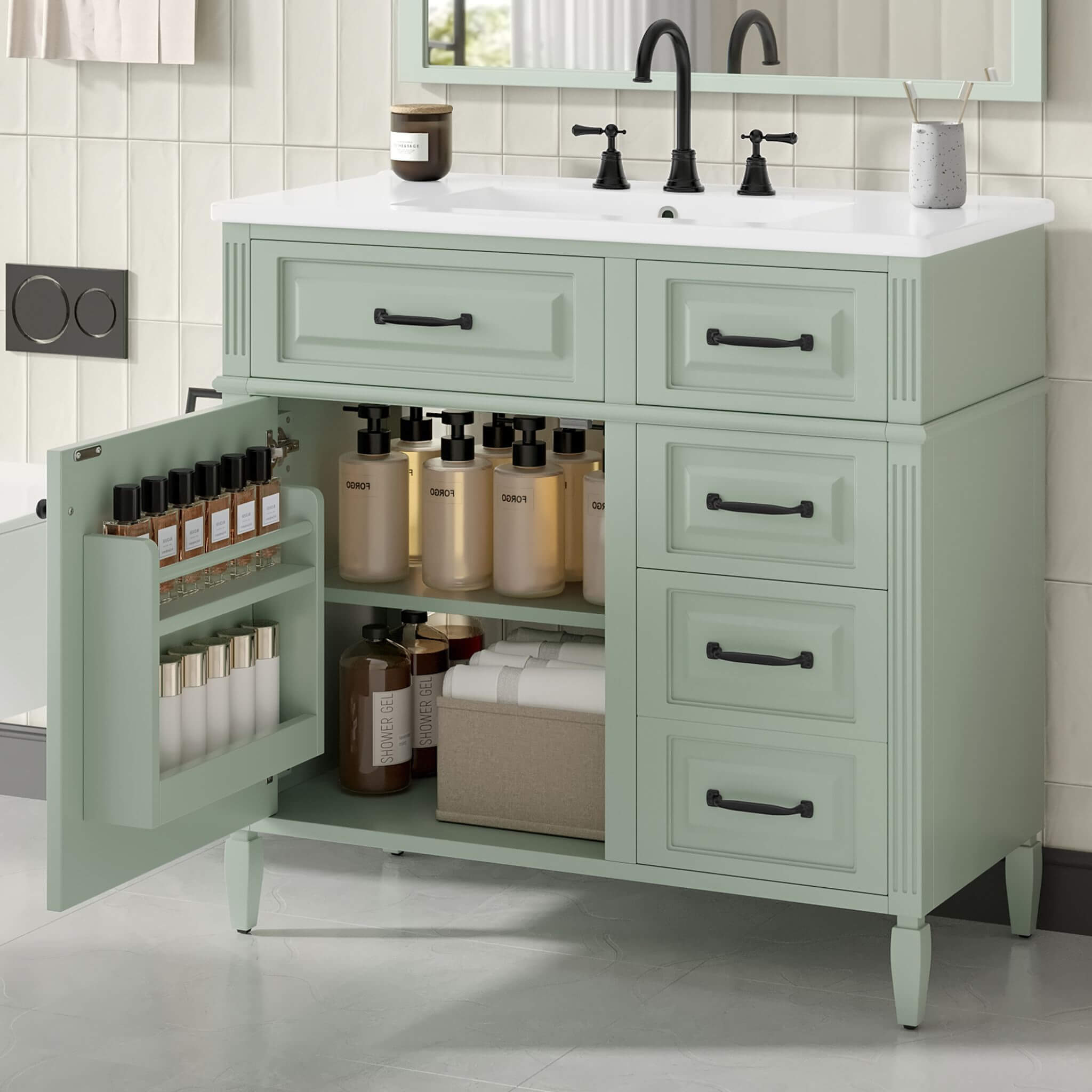 Nuvia 36-Inch Freestanding Bathroom Vanity With Ceramic Sink And Storage Cabinets [Faucet Not Included] (SAK41792)