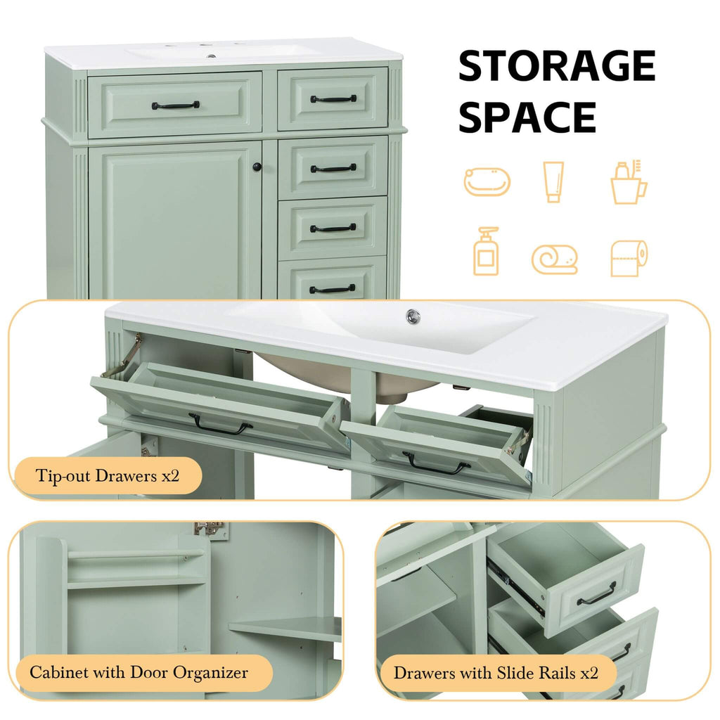 Nuvia 36-Inch Freestanding Bathroom Vanity With Ceramic Sink And Storage Cabinets [Faucet Not Included] (SAK41792)