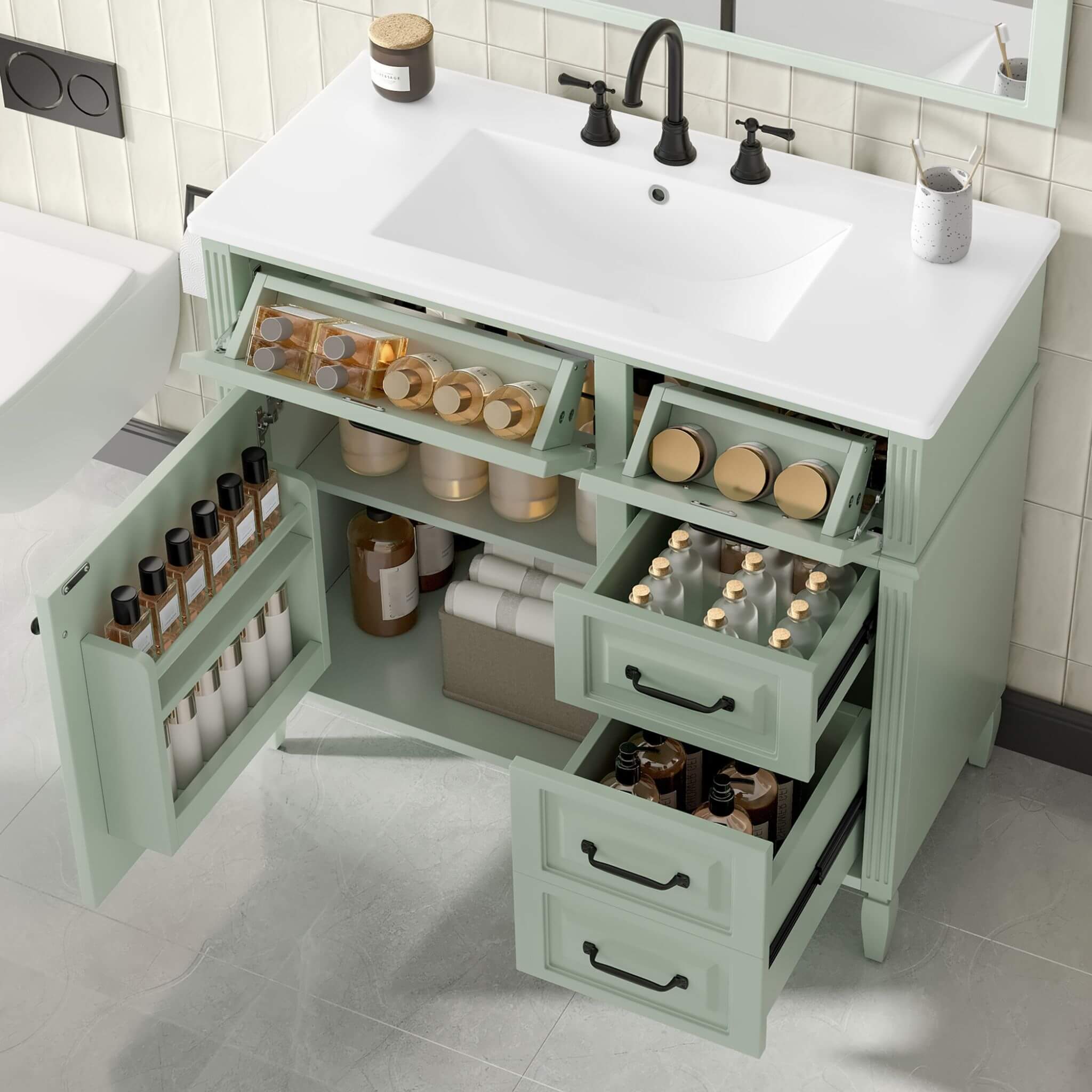 Nuvia 36-Inch Freestanding Bathroom Vanity With Ceramic Sink And Storage Cabinets [Faucet Not Included] (SAK41792)