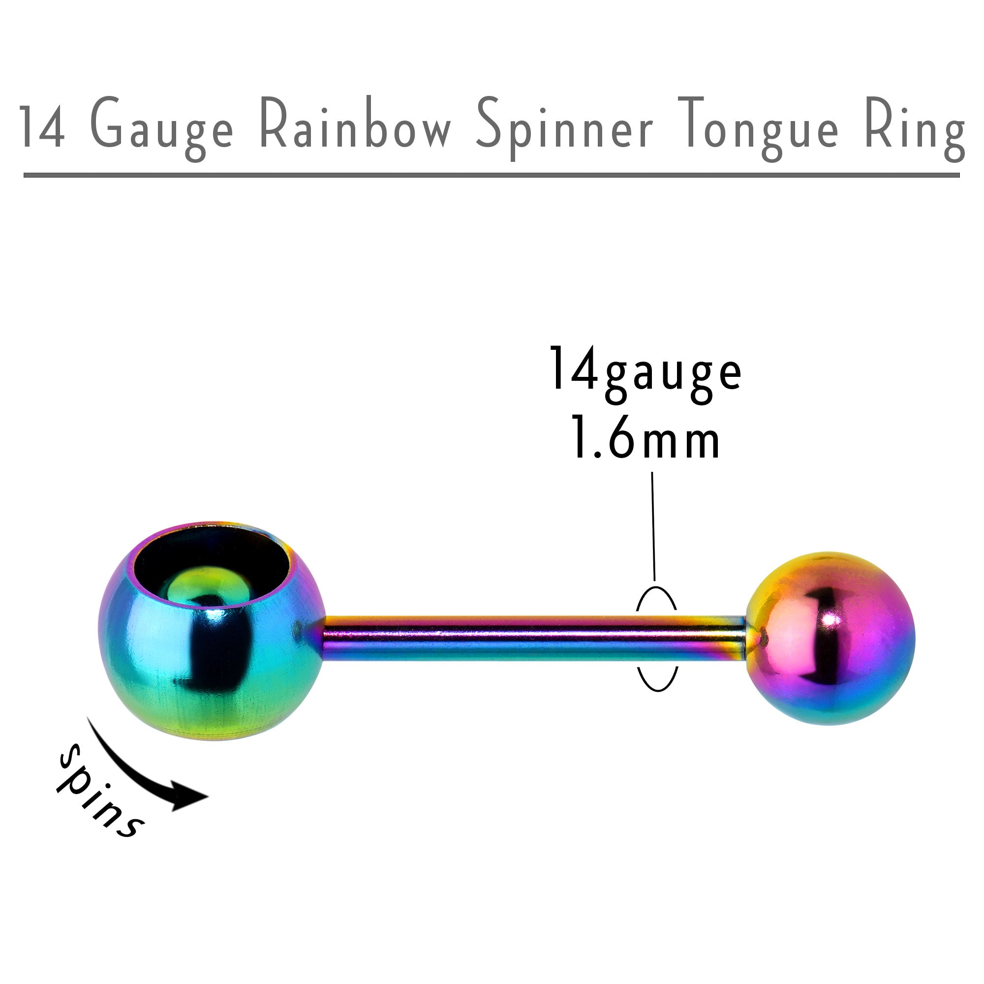 Rainbow Titanium Orbital Barbell Tongue Ring