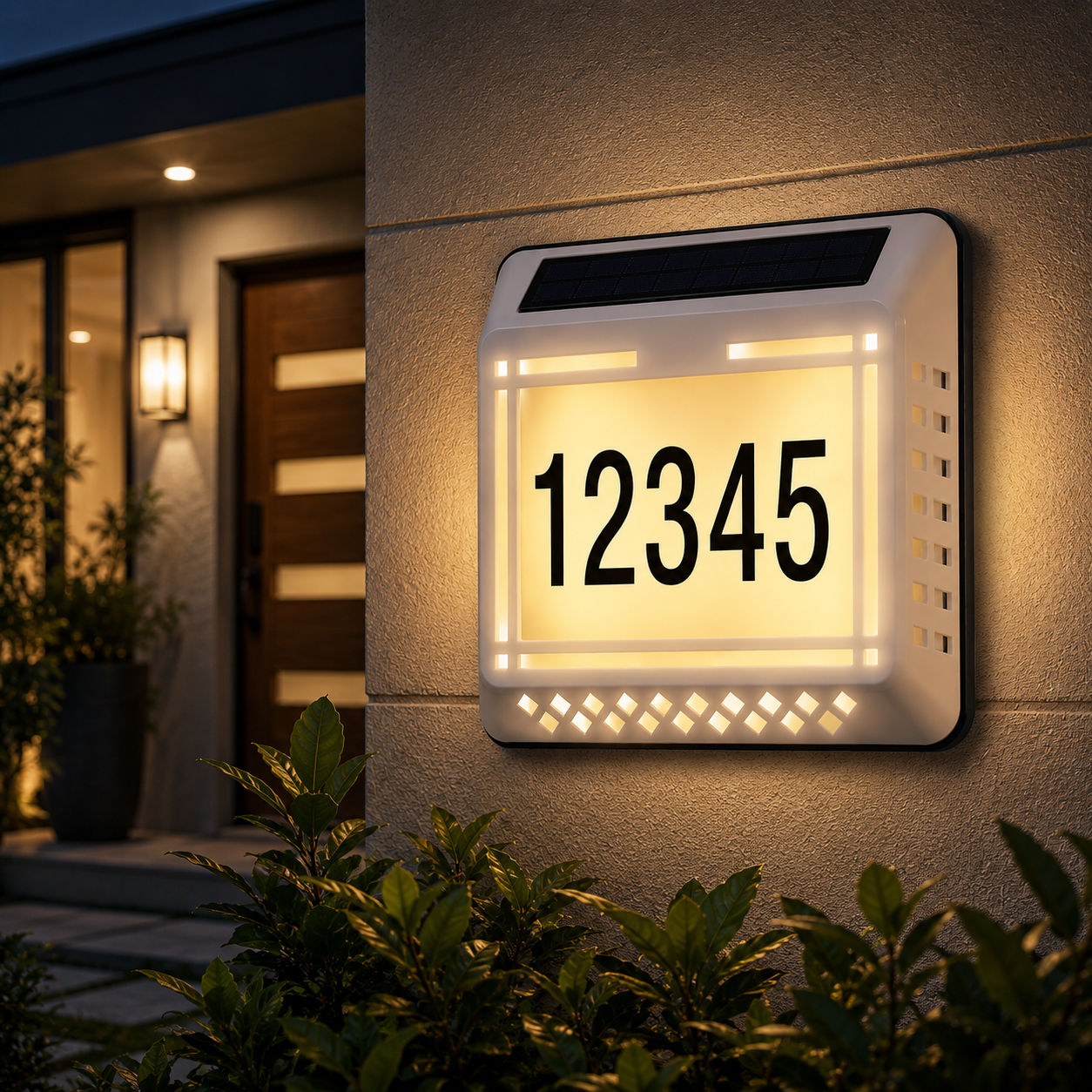 Solar LED Address Sign – Waterproof House Number Plaque, Customizable Numbers & Letters, Auto Dusk-to-Dawn Light, 8.1 x 6.9 Inches