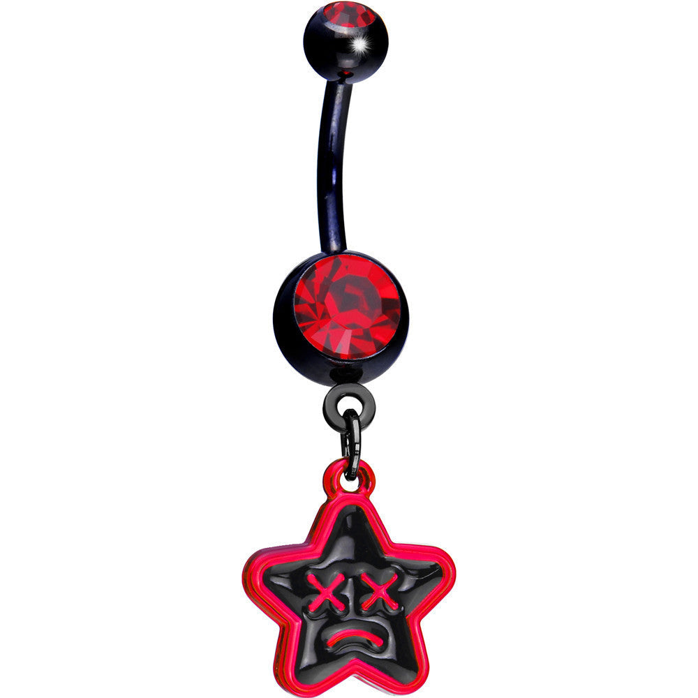 Red Gem Unhappy Face Star Belly Ring