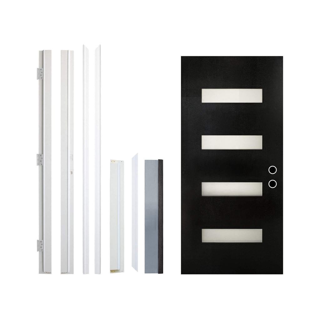 [36X80-Inch] Nuvia Contemporary Frosted Glass Fiberglass Left Inswing Front Door With 6-9/16 White Vinyl Frame (SAK78420)