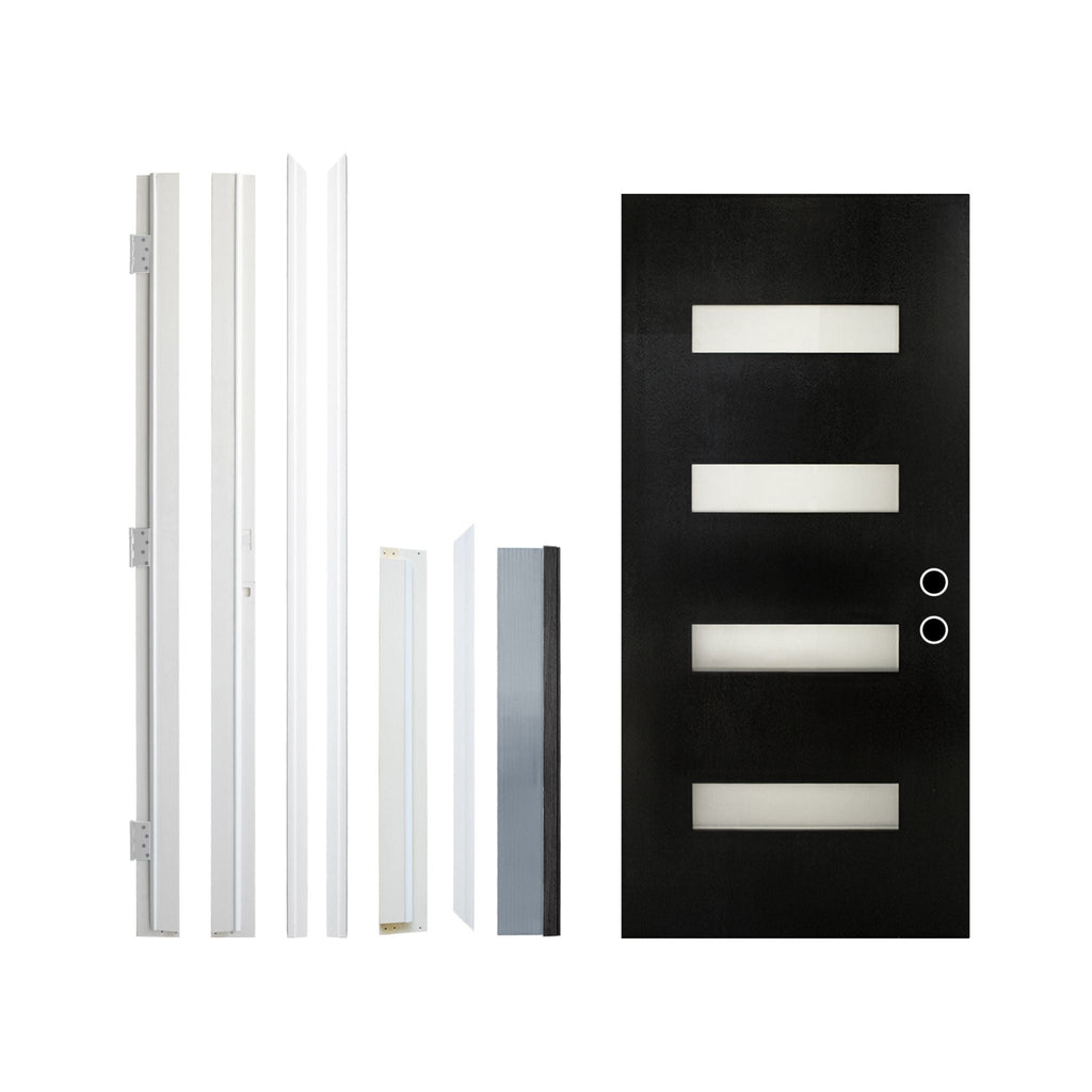 [36X80-Inch] Nuvia Modern Black Left Inswing Fiberglass Entry Door With 4-9/16 White Vinyl Frame (SAK52910)