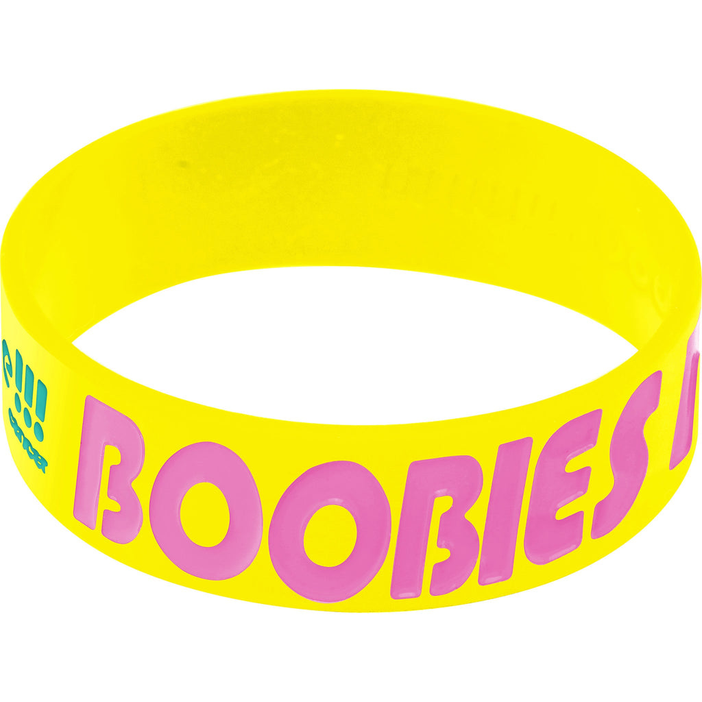 Yellow Pink Boobies Rock Breast Cancer Bracelet