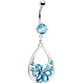 Beautiful Blue Gem Floral Teardrop Dangle Belly Ring