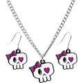 Heart Eyed Bow Skull Earring and Necklace Set