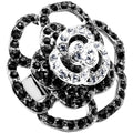 Black and Clear Crystal Flower Bloom Adjustable Ring