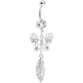 Crystalline Gem Butterfly Lily Leaf Belly Ring