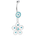 Aqua Gem Exotic Azalea Flower Belly Ring