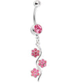 Passion Pink Gem Flower Vine Belly Ring