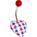 Patriotic Red White Blue Heart Belly Ring
