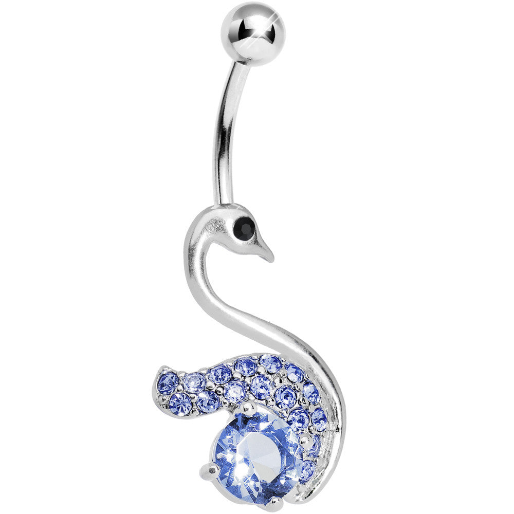 Blue Gem Graceful Paved Swan Belly Ring