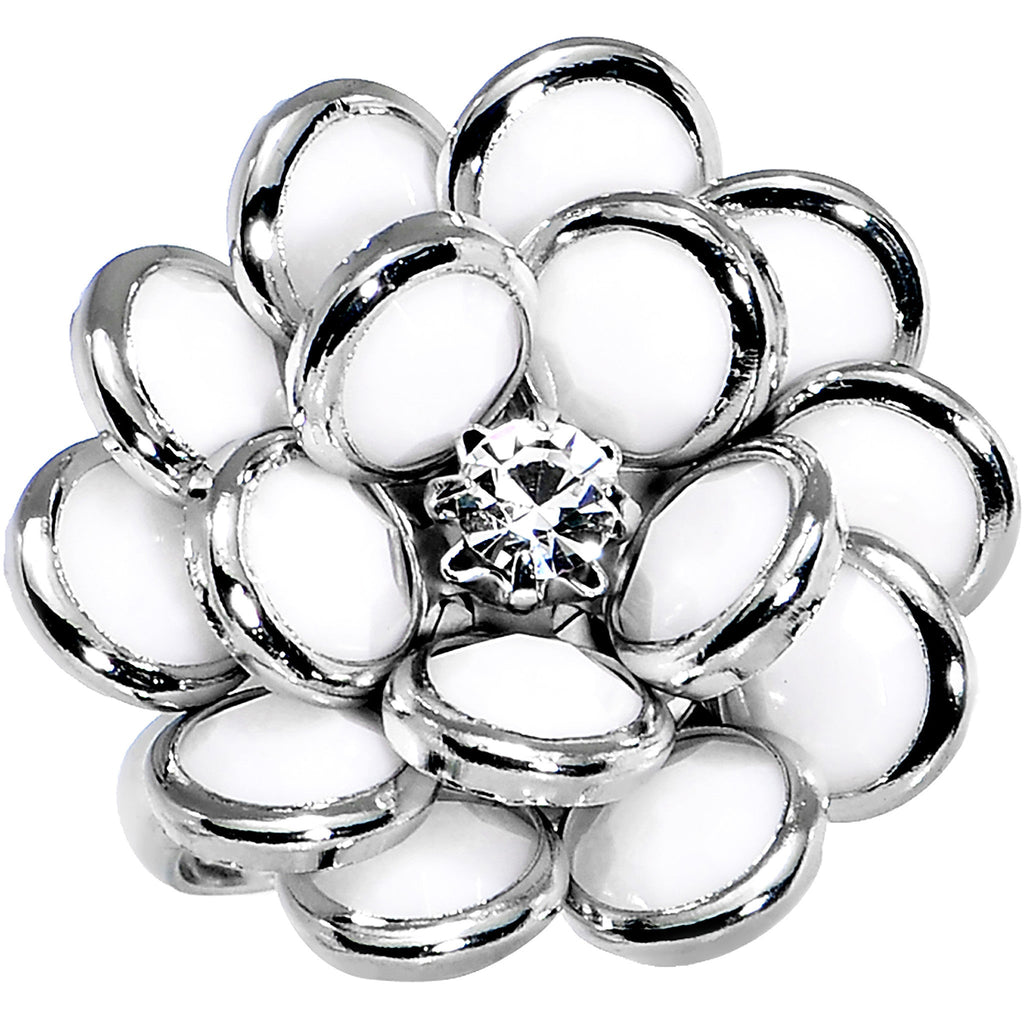 White Enamel Blooming Flower Adjustable Ring