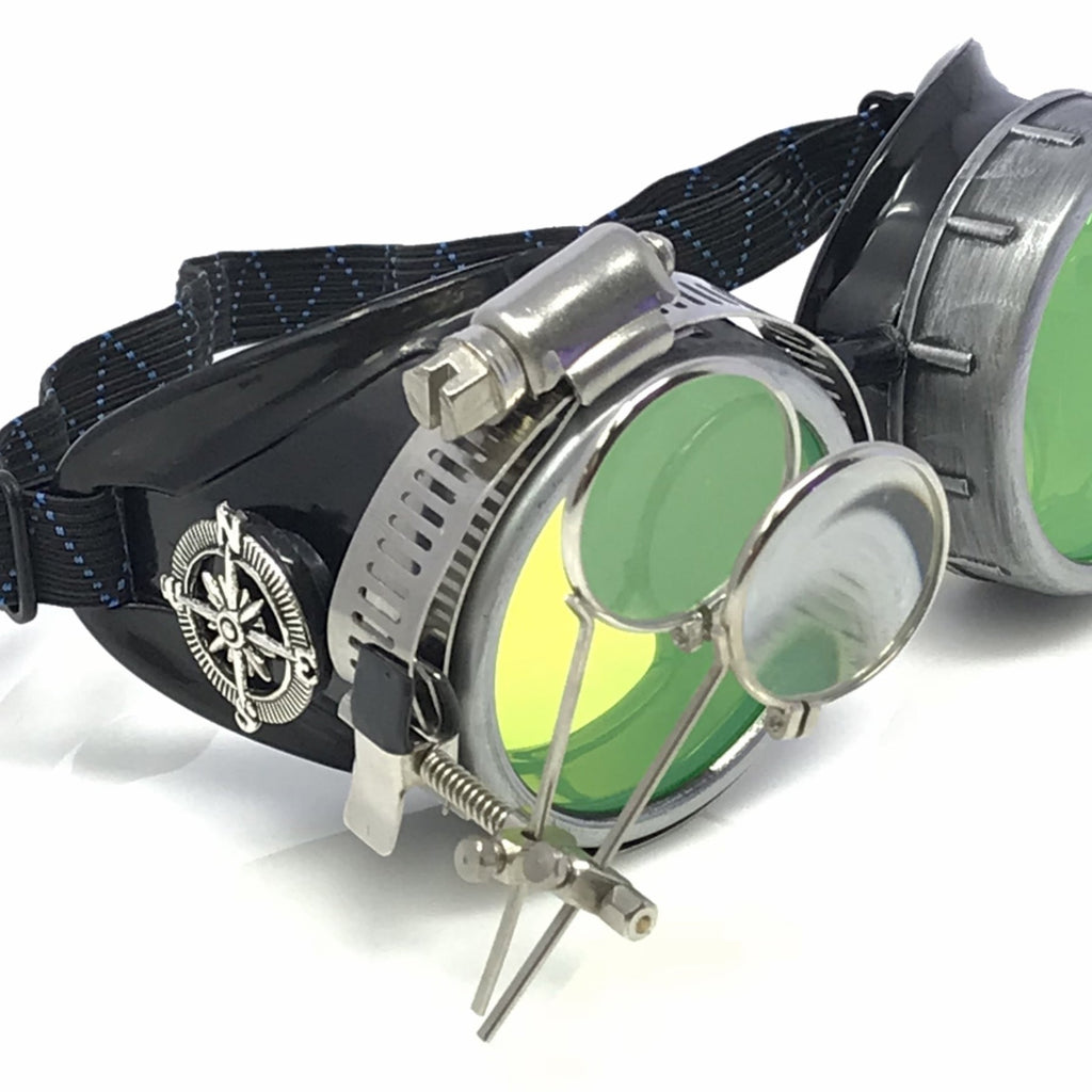 Mad Scientist - Steampunk Goggles Gold with loupes - pink, lime green, light blue, orange