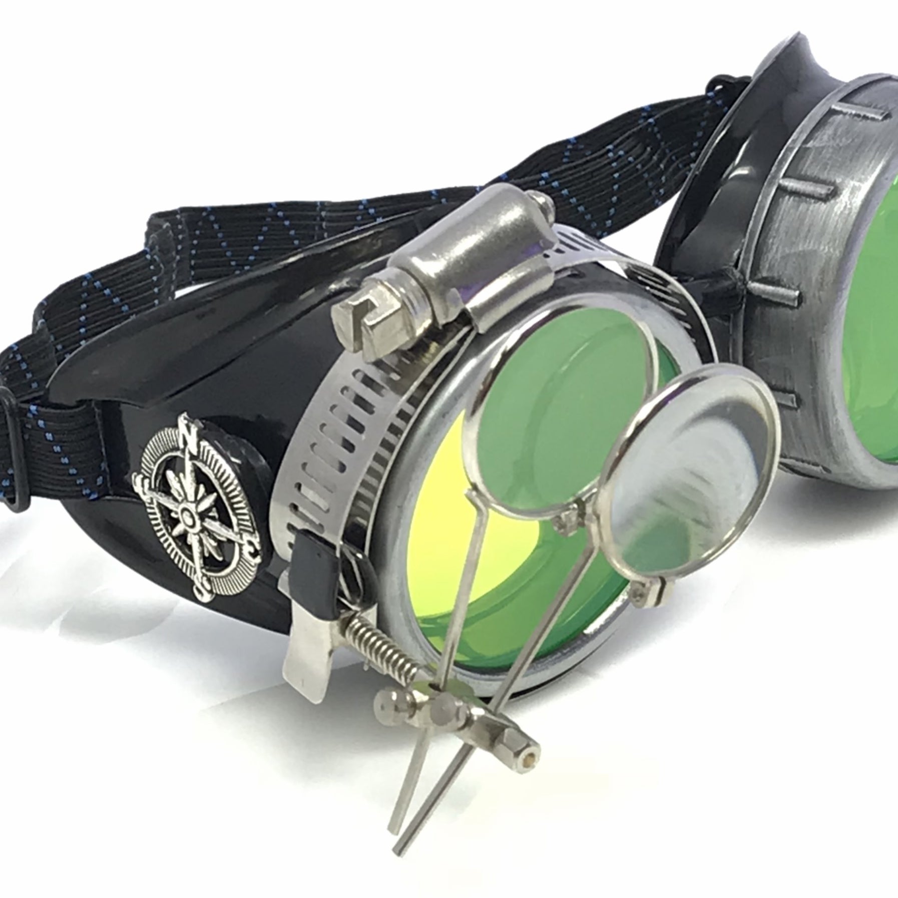 Mad Scientist - Steampunk Goggles Gold with loupes - pink, lime green, light blue, orange