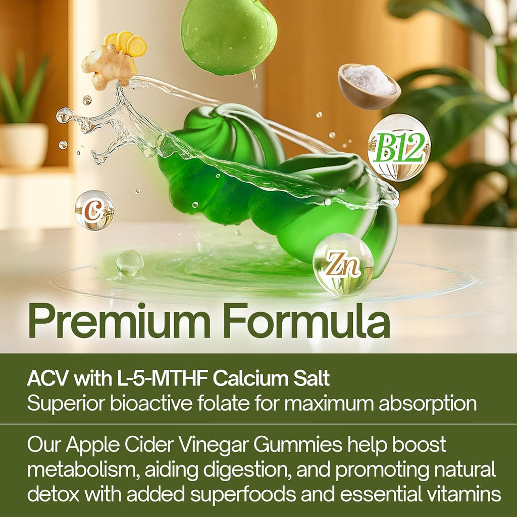 Premium Apple Cider Vinegar (ACV) Gummies, Formulated with Vitamin B12, Zinc, Ginger & Vitamin C