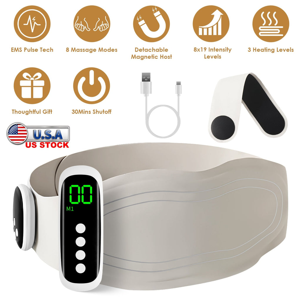 EMS Lower Back Massager Heating Pad Cordless Heating Pad for Back Belly Waist with Remote Magnetic Host 8 Modes 19 Intensity Levels 3 Heating Levels