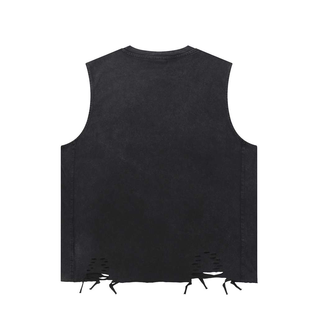 HUSTLE SEASON Snow Washed Raw-Hem Tank Top