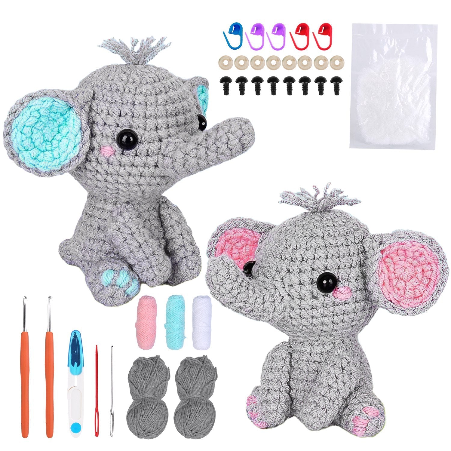Elephant Crochet Kit Crochet Kit for Beginners DIY Knitting Supplies for Kids Adults 2 Types of Elephants