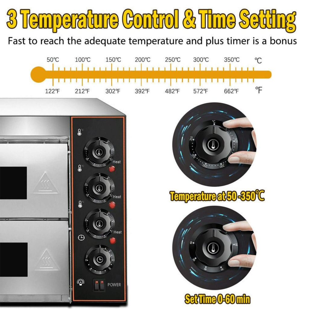 Heavy-Duty 3KW Electric Commercial Stainless Steel Double Deck Pizza Oven (SAK81427)