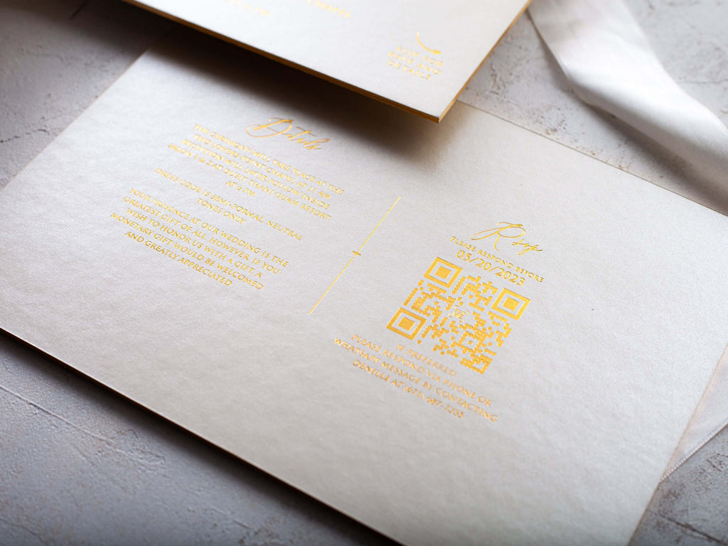 Ivory and Gold Embossed Wedding Invitations - Elegant Stationery Set