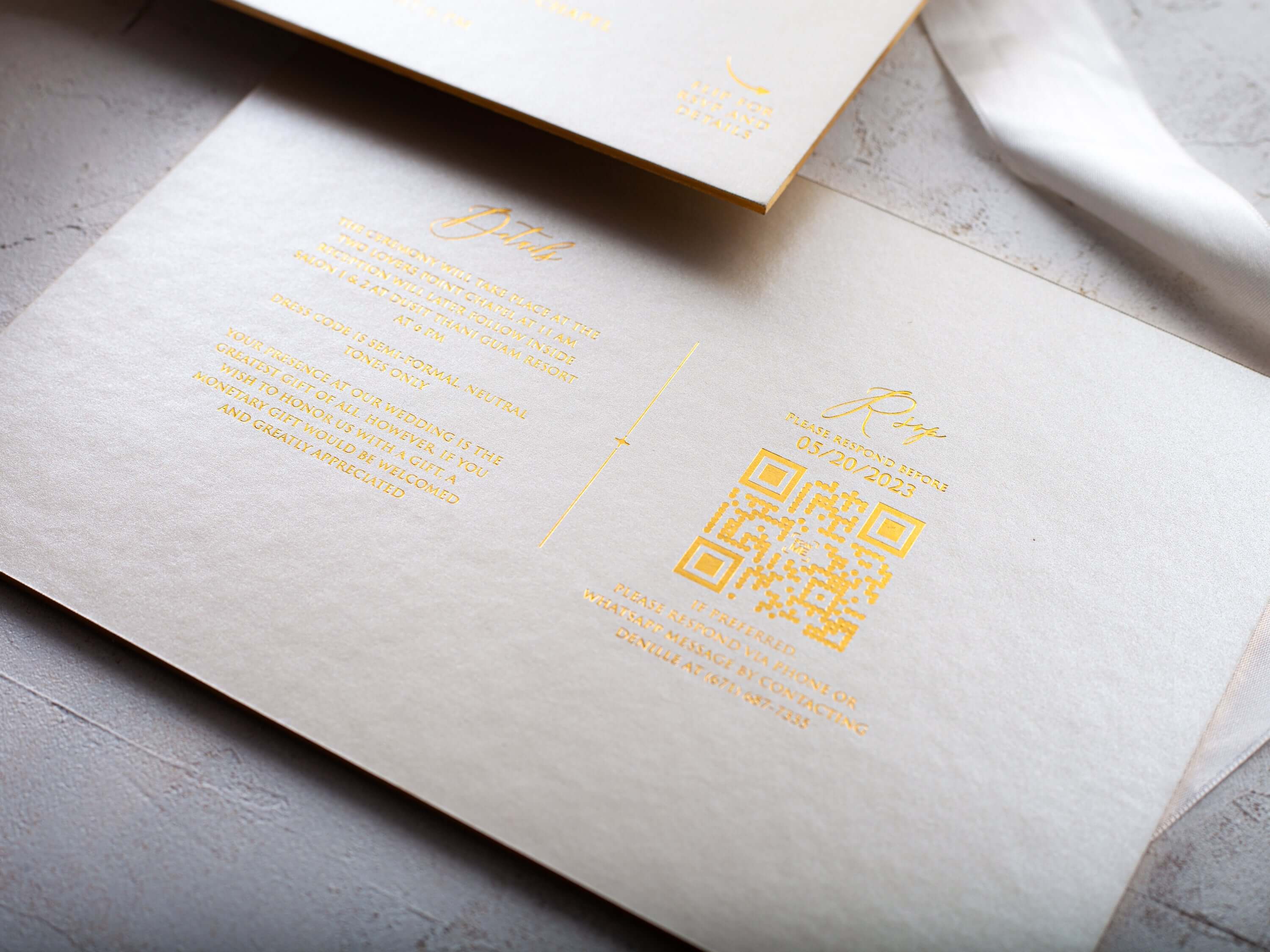 Ivory and Gold Embossed Wedding Invitations - Elegant Stationery Set