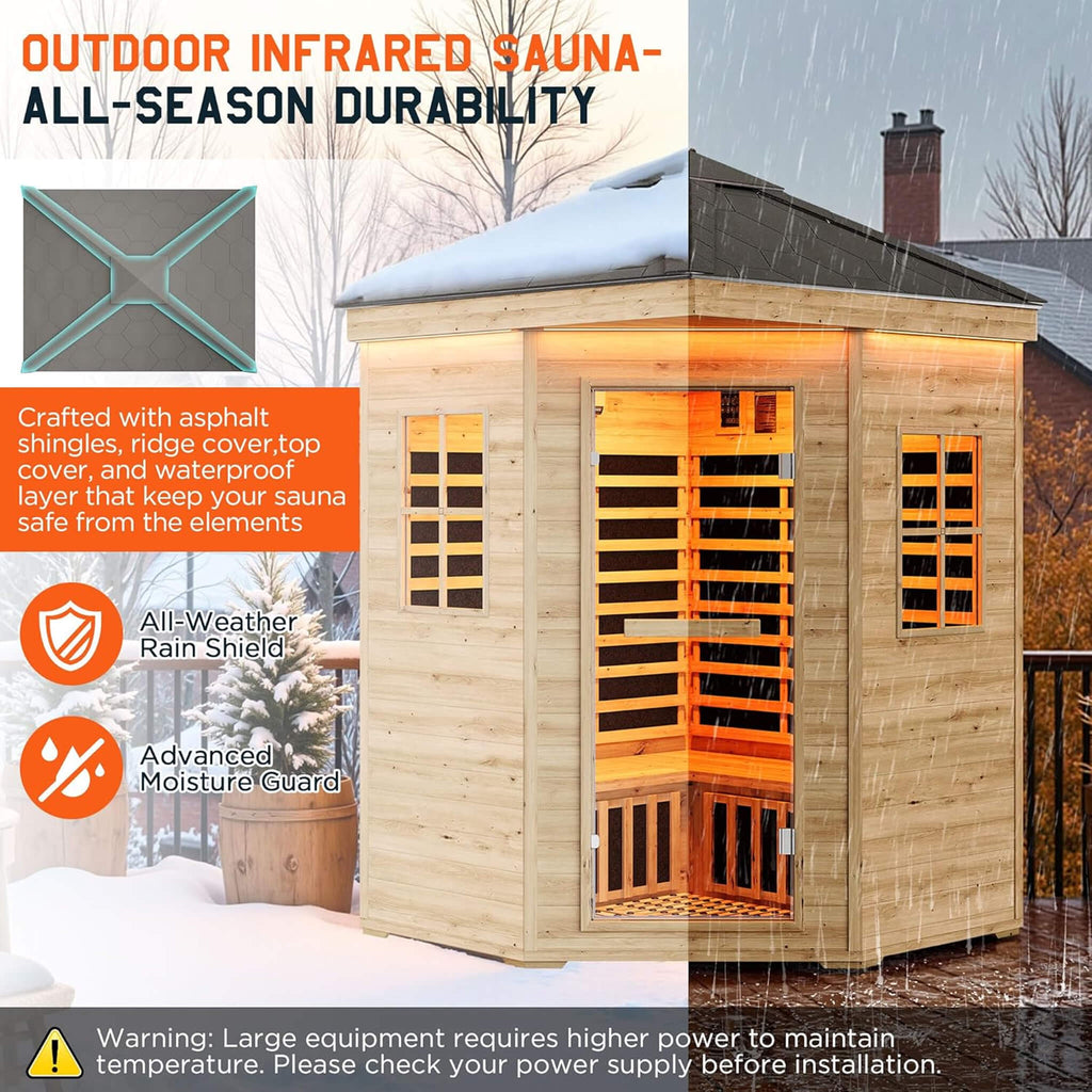 Thermora Monaco 4-Person Low EMF Spruce Wood Outdoor Infrared Sauna With Bluetooth Speakers And LED Lights (SAK16270)