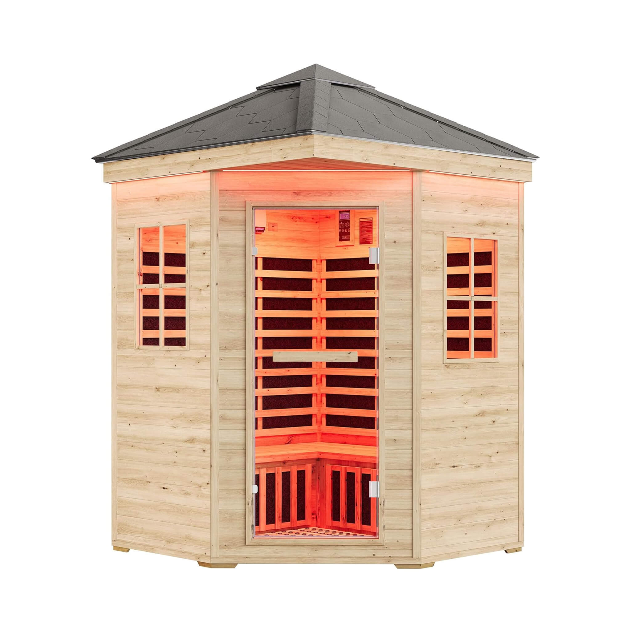 Thermora Monaco 4-Person Low EMF Spruce Wood Outdoor Infrared Sauna With Bluetooth Speakers And LED Lights (SAK16270)