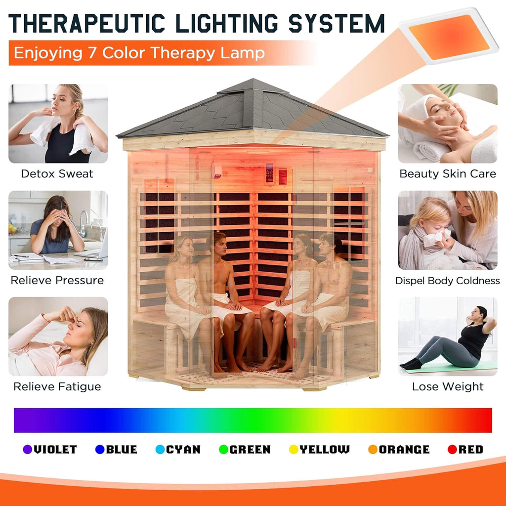 Thermora Monaco 4-Person Low EMF Spruce Wood Outdoor Infrared Sauna With Bluetooth Speakers And LED Lights (SAK16270)
