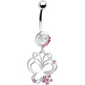Pink Gem Flower Butterfly Swirl Dangle Belly Ring