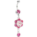 Pink Gem Fancy Flower Dew Drop Belly Ring