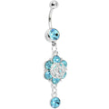 Aqua Gem Fancy Flower Dew Drop Belly Ring