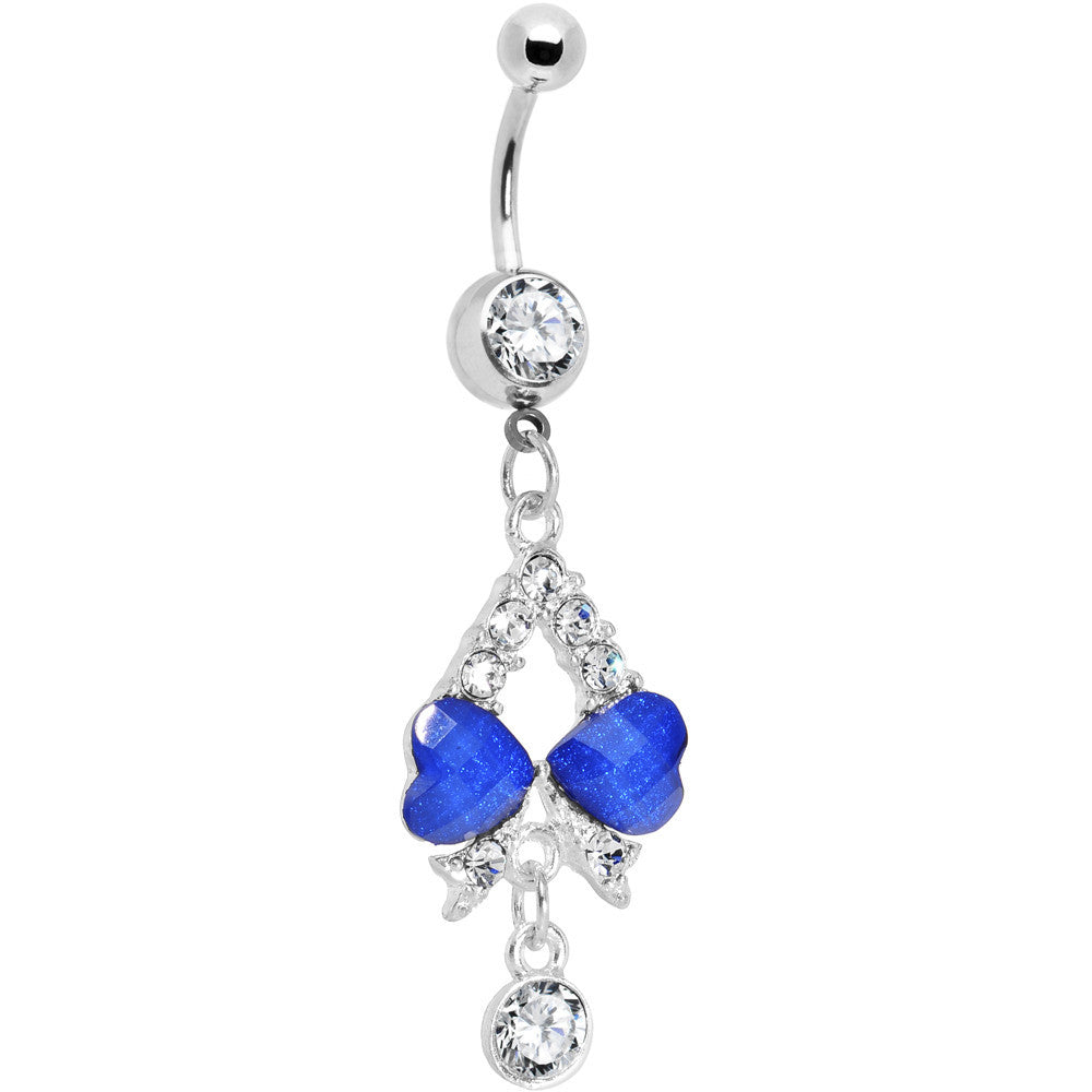 Clear Gem Heartfelt Blue Bow Drop Belly Ring